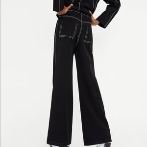 Zara Contrast Top Stitch Wide Leg Trousers